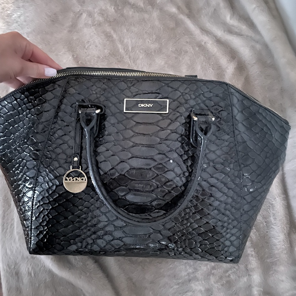 Dkny patent leather croc satchel